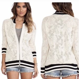 Free People Baseball Varsity Cute Lace Sweater Zip